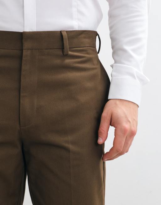 ASOS DESIGN tailored 100% cotton tapered trousers in brown, 3 of 5