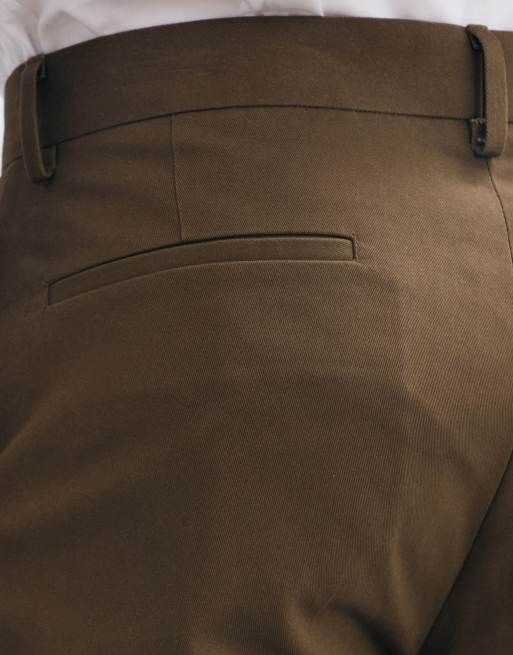 ASOS DESIGN tailored 100% cotton tapered trousers in brown, 4 of 5