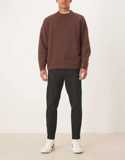ASOS DESIGN tailored 100% cotton tapered trousers with turnup in black, 2 of 5