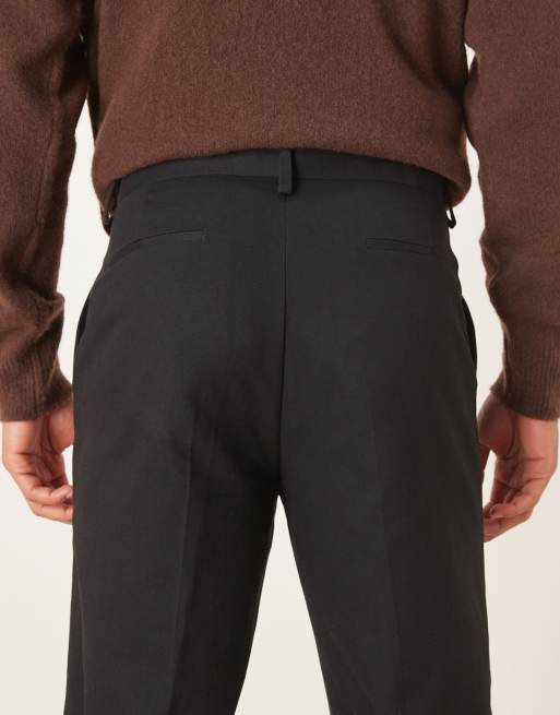 ASOS DESIGN tailored 100% cotton tapered trousers with turnup in black, 4 of 5