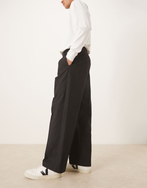ASOS DESIGN tailored 100% cotton wide leg pants in black with deep pleat, 3 of 5
