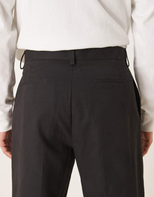 ASOS DESIGN tailored 100% cotton wide leg trousers in black with deep pleat, 5 of 5