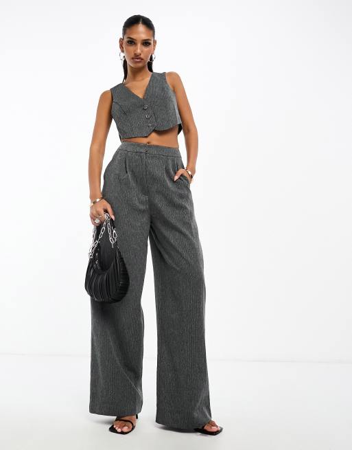 ASOS DESIGN tailored 2 in 1 vest jumpsuit in gray herringbone