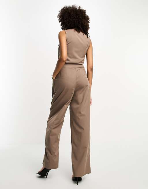 Cropped Bottom Wide Leg Oversized Jumpsuit - Taupe – StyleSpect