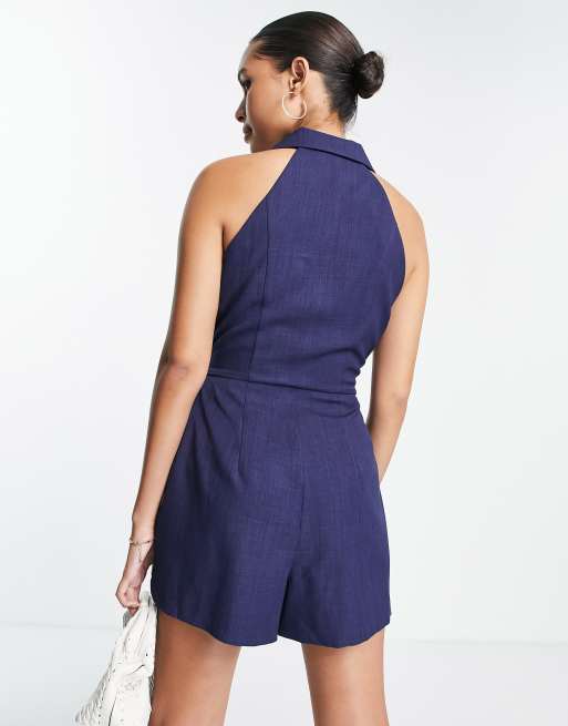 ASOS Design Jersey Collared Retro Romper in Navy