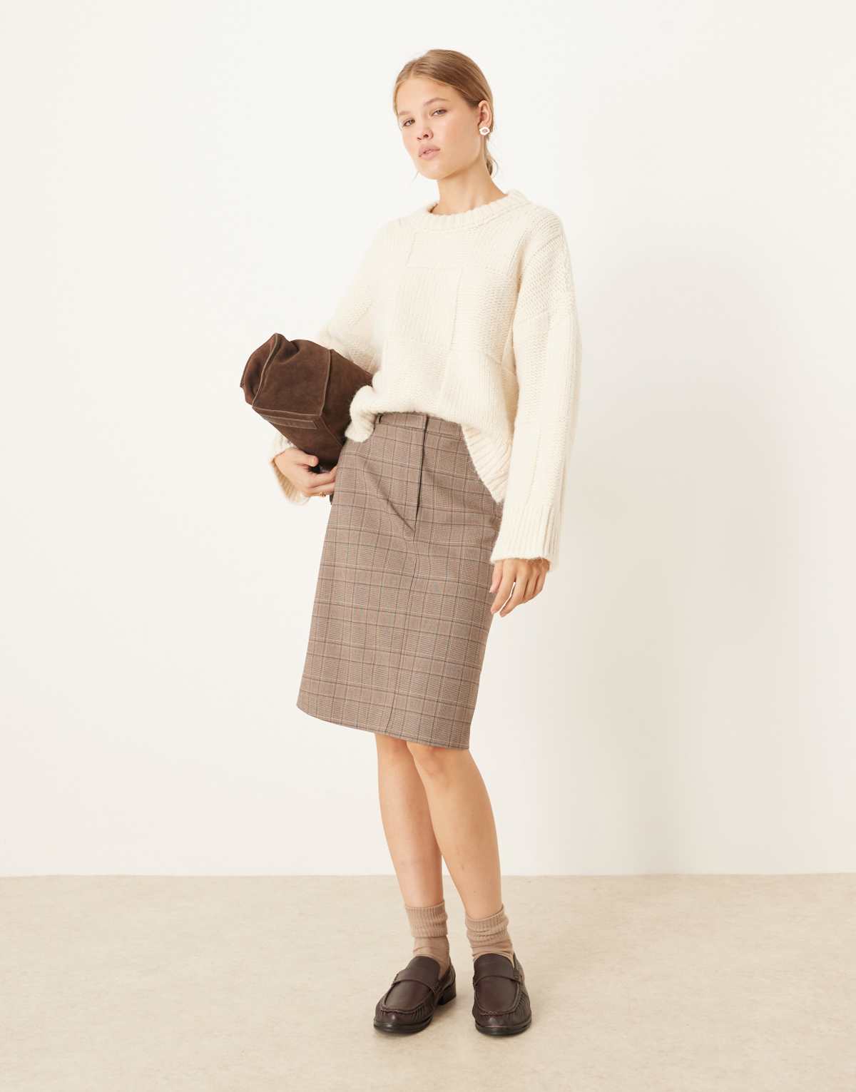 ASOS DESIGN tailored 90's length midi skirt in grey check