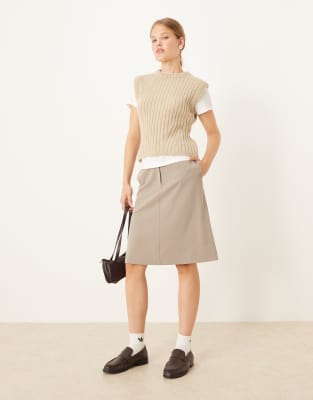 Asos Design Tailored 90's Length Midi Skirt In Brown