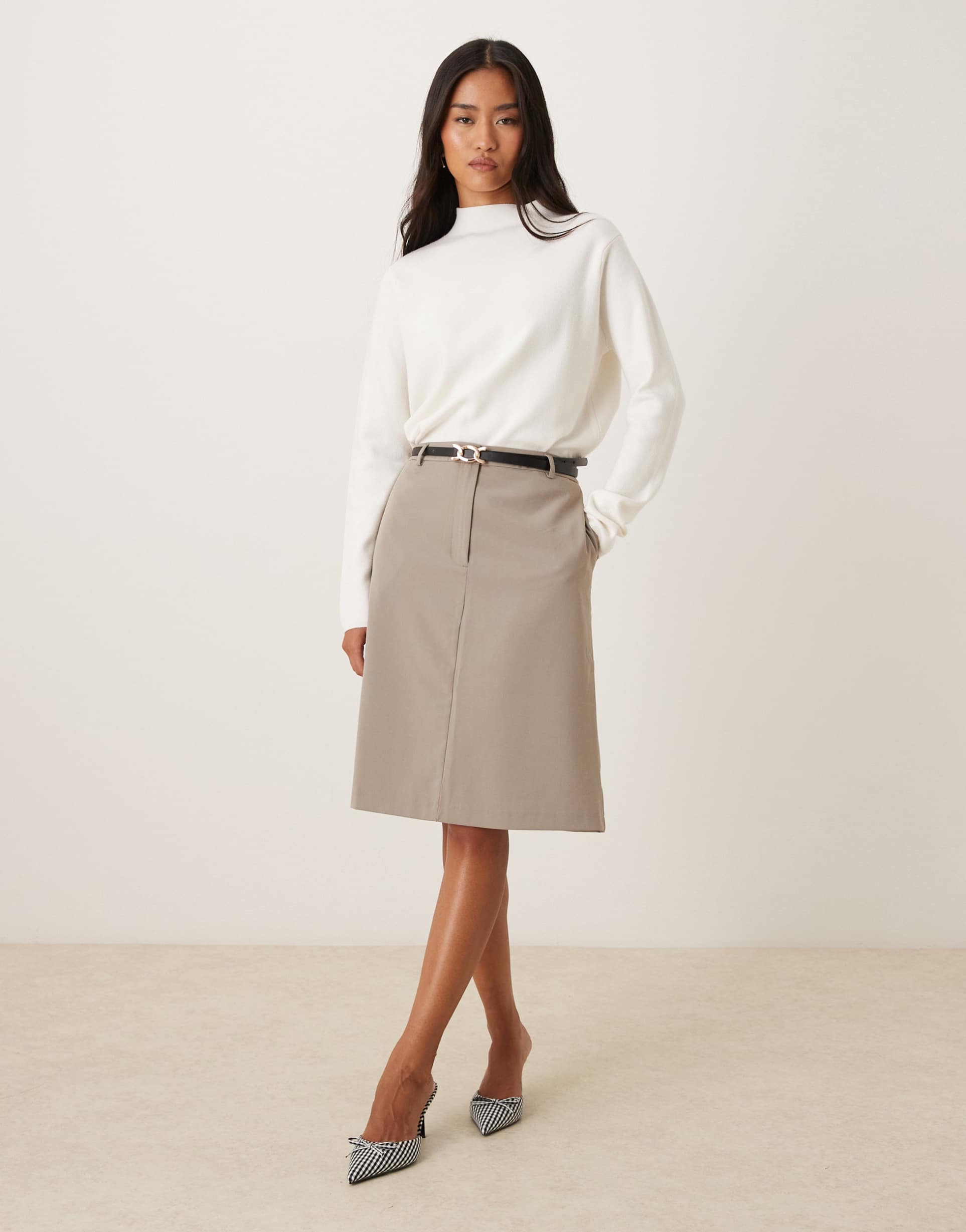 asos design tailored 90's length midi skirt in mocha