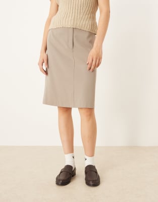 Asos Design Tailored 90's Length Midi Skirt In Brown
