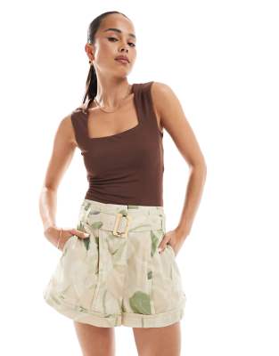 Asos Design Tailored A-line Shorts With Belt In Neutral