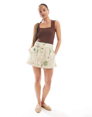 Asos Design Tailored A-line Shorts With Belt In Neutral