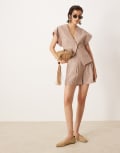 [ASOS DESIGN] ASOS DESIGN tailored a-line shorts with linen in mink stripe-Multi 14 Mink Stripe