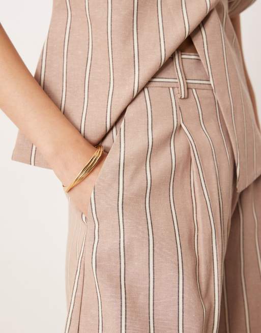 ASOS DESIGN tailored a-line shorts with linen in mink stripe, 3 of 5