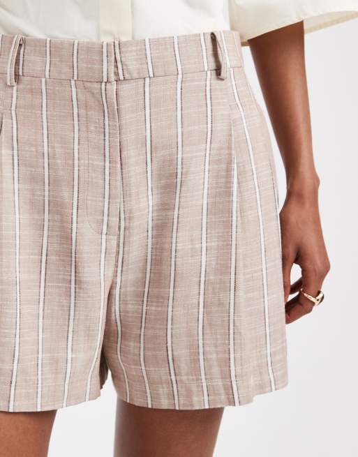 ASOS DESIGN tailored a line shorts with linen in mink striped print, 2 of 5