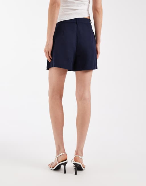 ASOS DESIGN tailored A-line shorts with linen in navy , 4 of 5