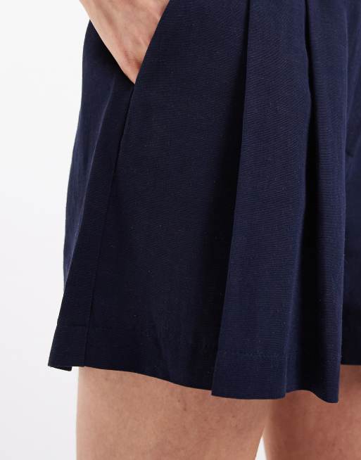 ASOS DESIGN tailored A-line shorts with linen in navy , 5 of 5