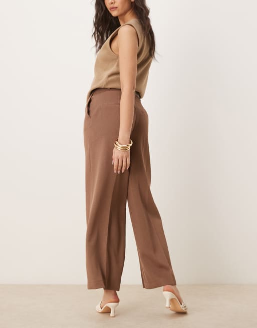 ASOS DESIGN tailored ankle grazer pants with PU belt in mocha, 5 of 5