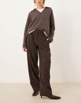 Asos Design Tailored Arch Barrel Leg Pants In Brown