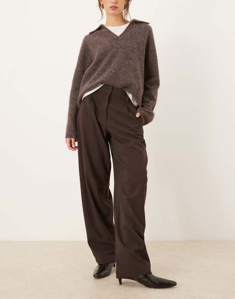 ASOS DESIGN tailored arch barrel pants in brown - view 1