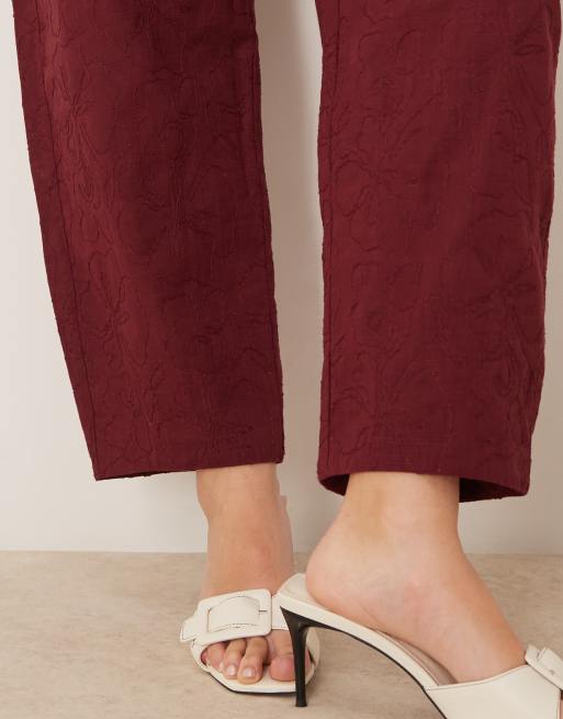 ASOS DESIGN tailored arch leg embroidered trousers co-ord in dark cherry, 5 of 5