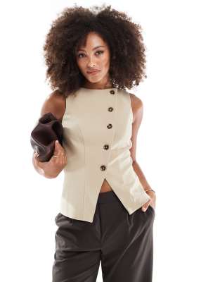 ASOS DESIGN ASOS DESIGN tailored asymmetric waistcoat in beige-Neutral