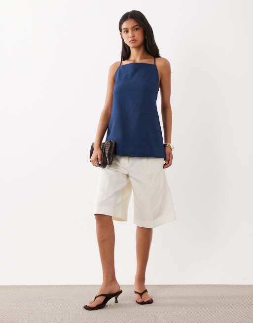 ASOS DESIGN Tailored backless strappy top in navy, 2 of 4