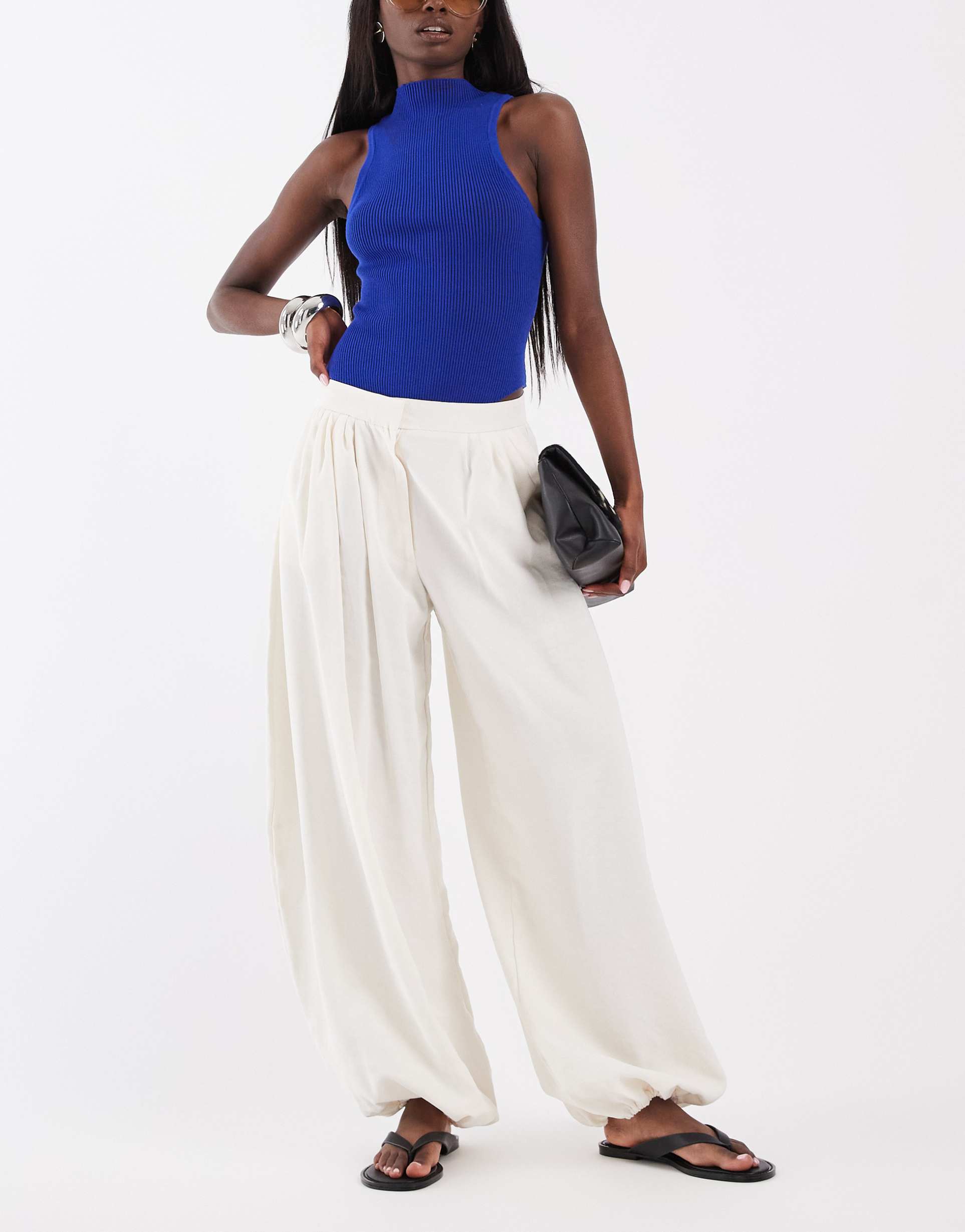 asos design tailored balloon pants in off white