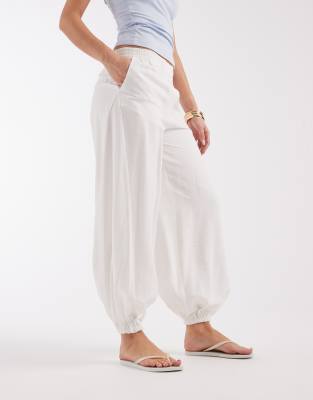 Asos Design Tailored Balloon Tie Hem Pants In White