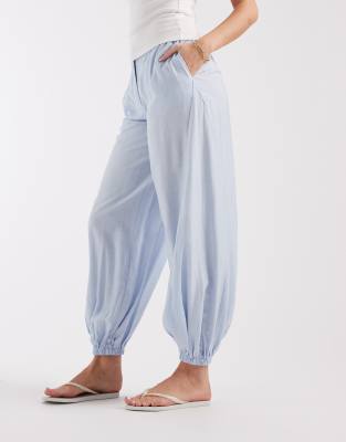 Asos Design Tailored Balloon Tie Hem Pants In Blue
