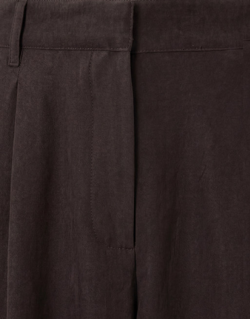 ASOS DESIGN Tailored balloon trouser with frill hem in brown, 9 of 9
