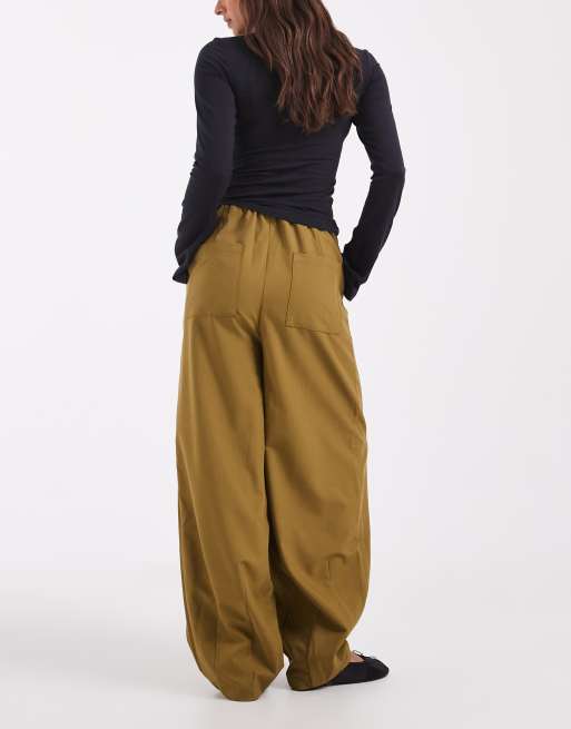 ASOS DESIGN Tailored balloon trousers in khaki, 3 of 5
