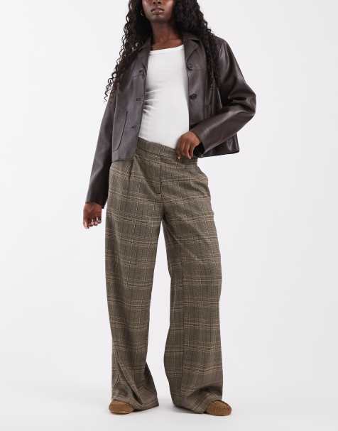 ASOS DESIGN tailored banana leg pants in beige tartan check - view 1