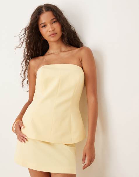 ASOS DESIGN tailored bandeau cinch peplum top in buttermilk - view 1