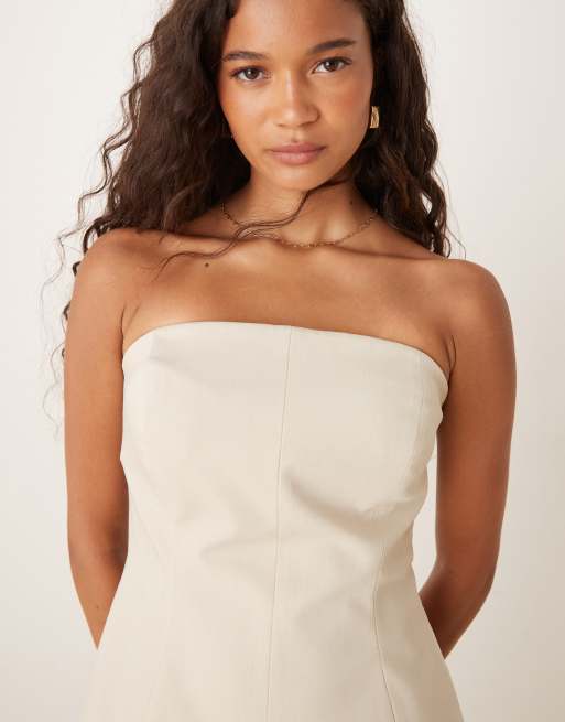 ASOS DESIGN tailored bandeau cinch peplum top in ivory, 4 of 4