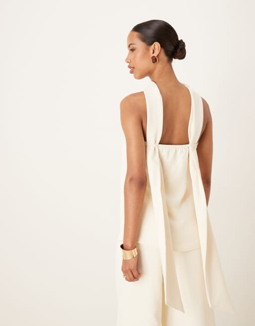 ASOS DESIGN tailored bandeau top with scarf detail co-ord in buttermilk, 3 of 4