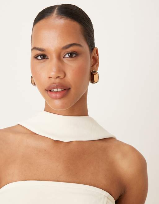 ASOS DESIGN tailored bandeau top with scarf detail co-ord in buttermilk, 4 of 4