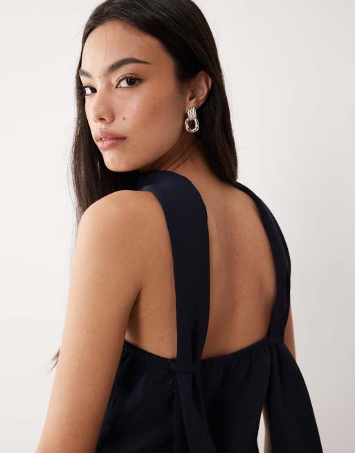 ASOS DESIGN Tailored bandeau top with scarf detail co-ord in navy, 2 of 4