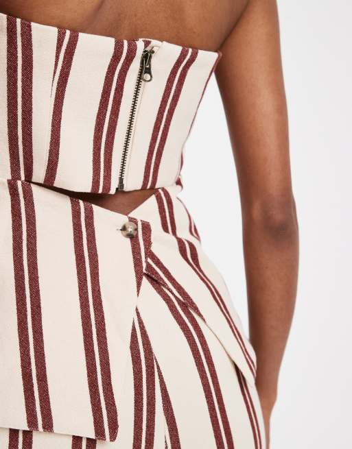 ASOS DESIGN tailored bandeau top with tie back in textured stripe, 2 of 4