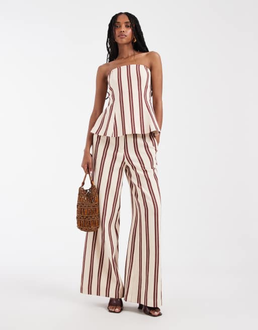 ASOS DESIGN tailored bandeau top with tie back in textured stripe, 3 of 4