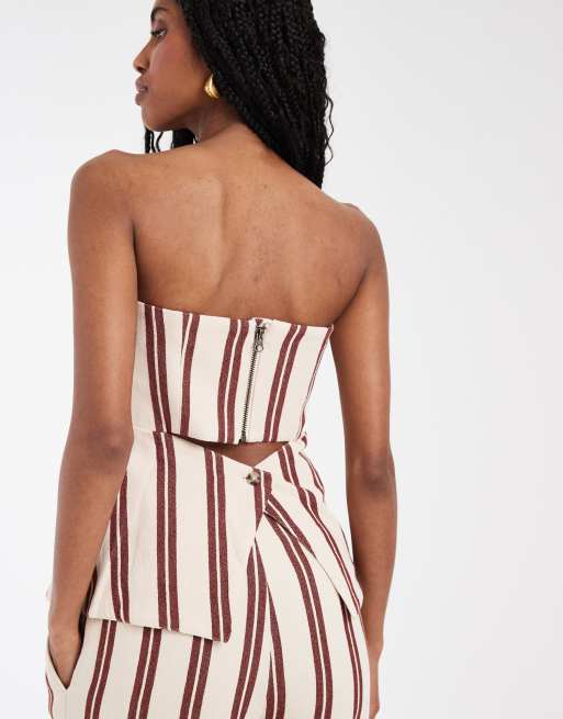 ASOS DESIGN tailored bandeau top with tie back in textured stripe, 4 of 4