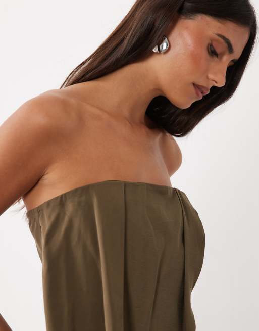 ASOS DESIGN Tailored bandeau with pleated drape in olive, 4 of 4