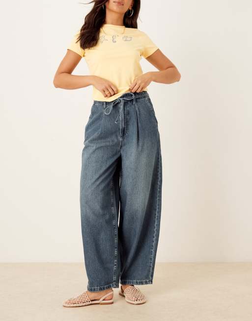 ASOS DESIGN tailored barrel jeans in dark mid wash