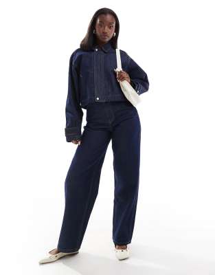 Asos Design Tailored Barrel Jeans In Rinse Wash-navy