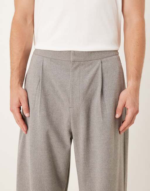 ASOS DESIGN tailored barrel leg fit pants in light grey flannel look with elasticated waist, 4 of 5