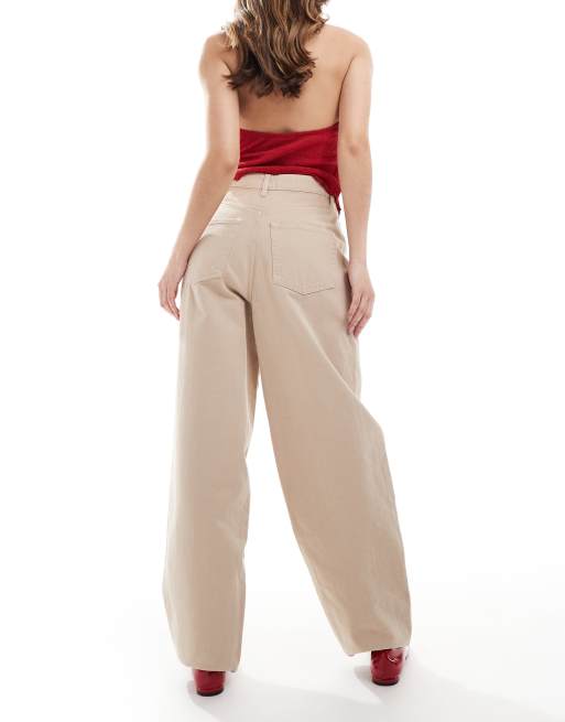 ASOS DESIGN tailored barrel leg jeans in neutral