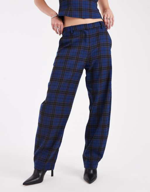 ASOS DESIGN tailored barrel leg pants in blue plaid - part of a set , 2 of 4