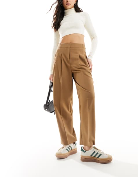 ASOS DESIGN tailored barrel leg pants in brown - view 1
