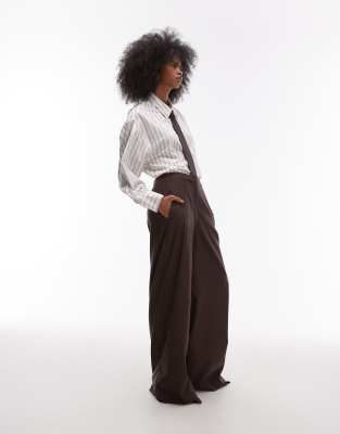 Asos Design Tailored Barrel Leg Pants In Chocolate-brown
