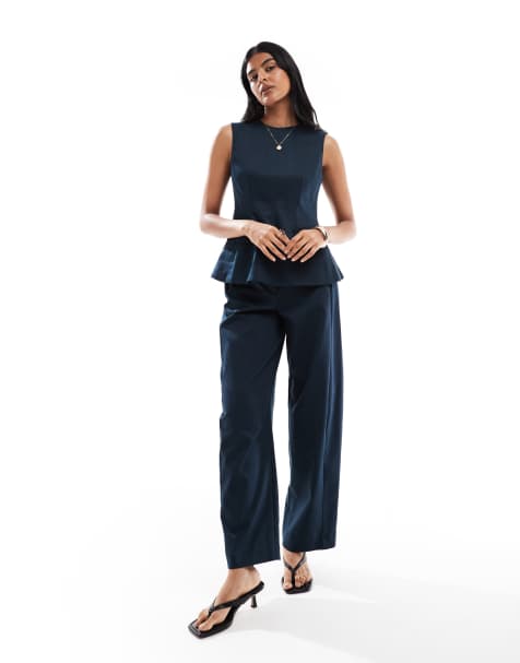 ASOS DESIGN tailored barrel leg pants in navy - part of a set - view 1