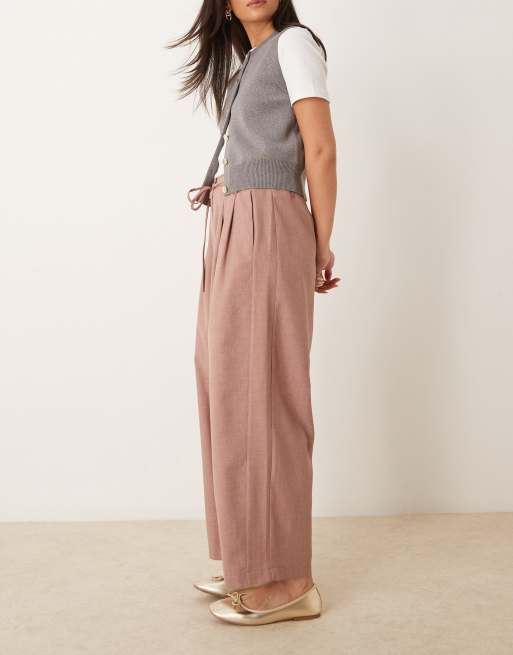 ASOS DESIGN tailored barrel leg pants with double ties in mink, 2 of 4